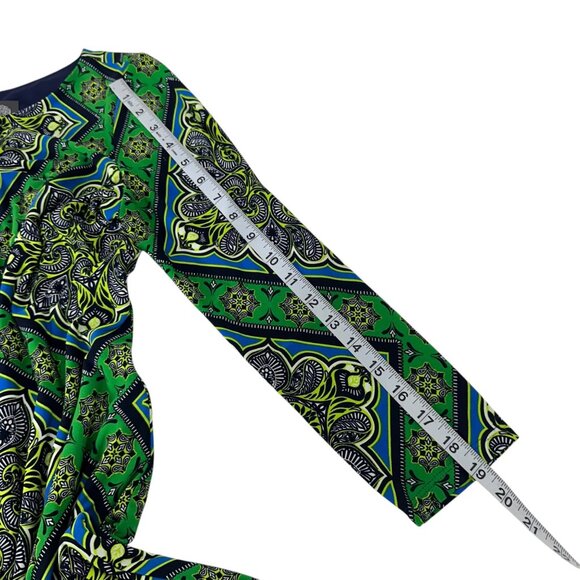 Vince Camuto Womens Green & Navy Geometric Print Sheat Dress Size 6 - Picture 7 of 12